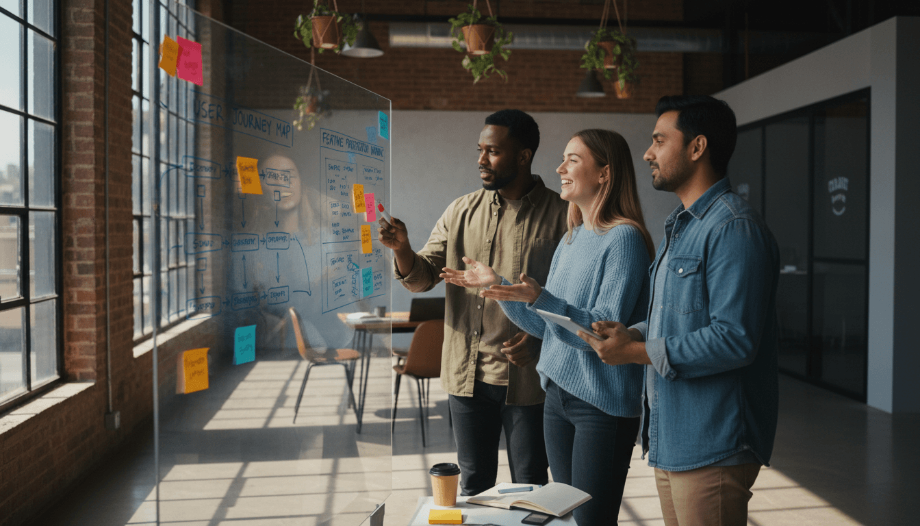 Product management team collaborating on user-centered product strategy